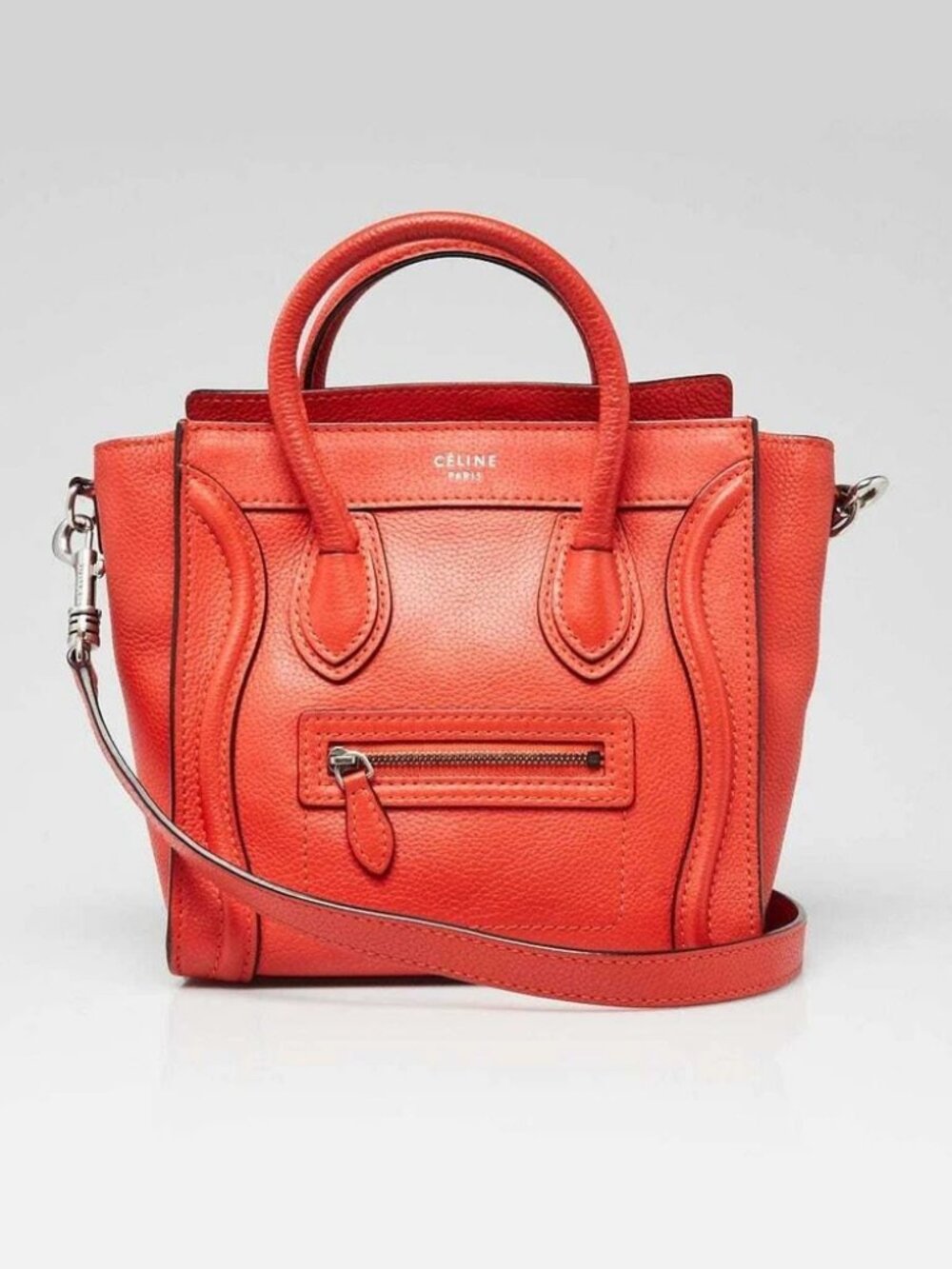 Celine Dark Orange Leather Nano Luggage Tote Bag